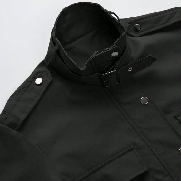 Black Casual Women Long Sleeve Front Zipper Jacket with Pockets - Picture 5 of 7